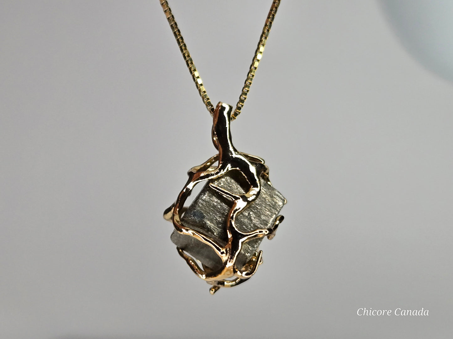 Elegant & Powerful Protection Stone - Handmade Natural Raw Pyrite Pendant with 925 Sterling Silver Adjustable Necklace