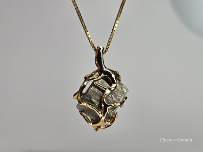 Elegant & Powerful Protection Stone - Handmade Natural Raw Pyrite Pendant with 925 Sterling Silver Adjustable Necklace
