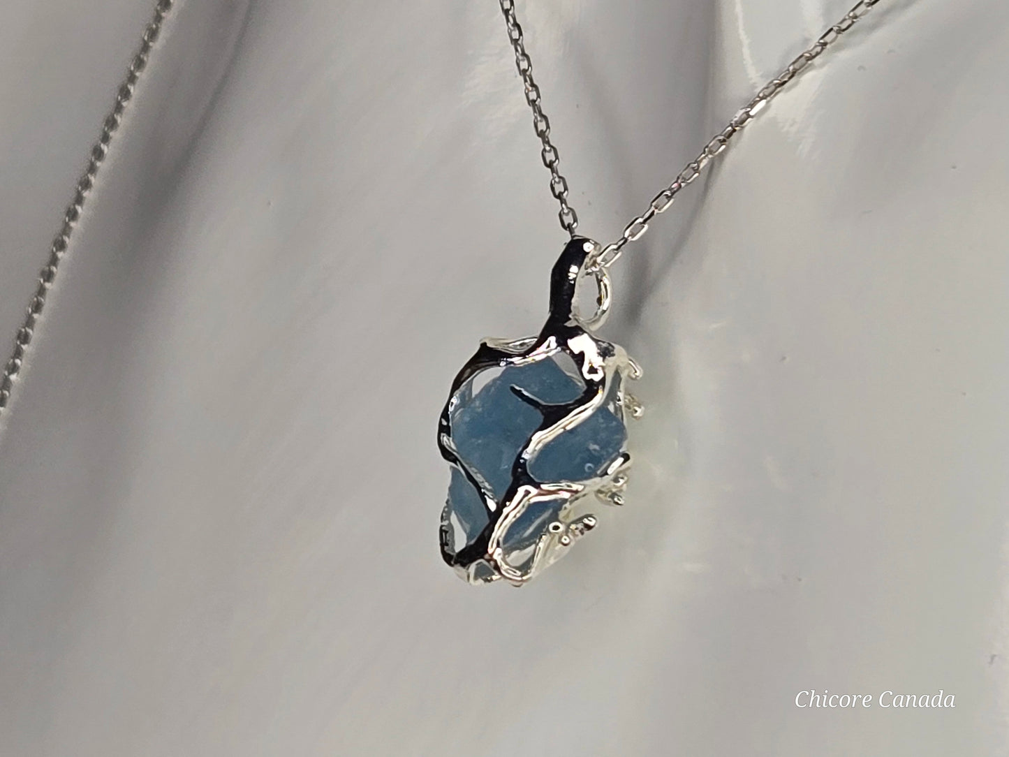 Genuine Aquamarine Pendant Necklace - 925 Sterling Silver, Adjustable Length