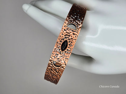 Elegant Hammered Adjustable Copper Cuff with Black Onyx & Magnetic Healing Accents