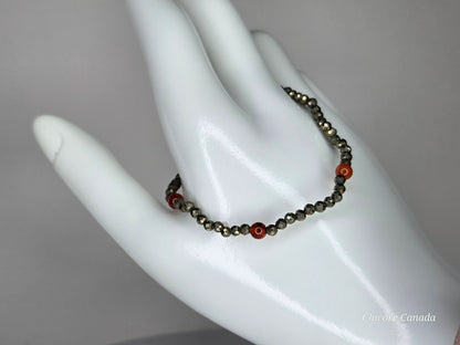 Dainty Pyrite Bracelet with Carnelian Accents – Confidence & Vitality Boost
