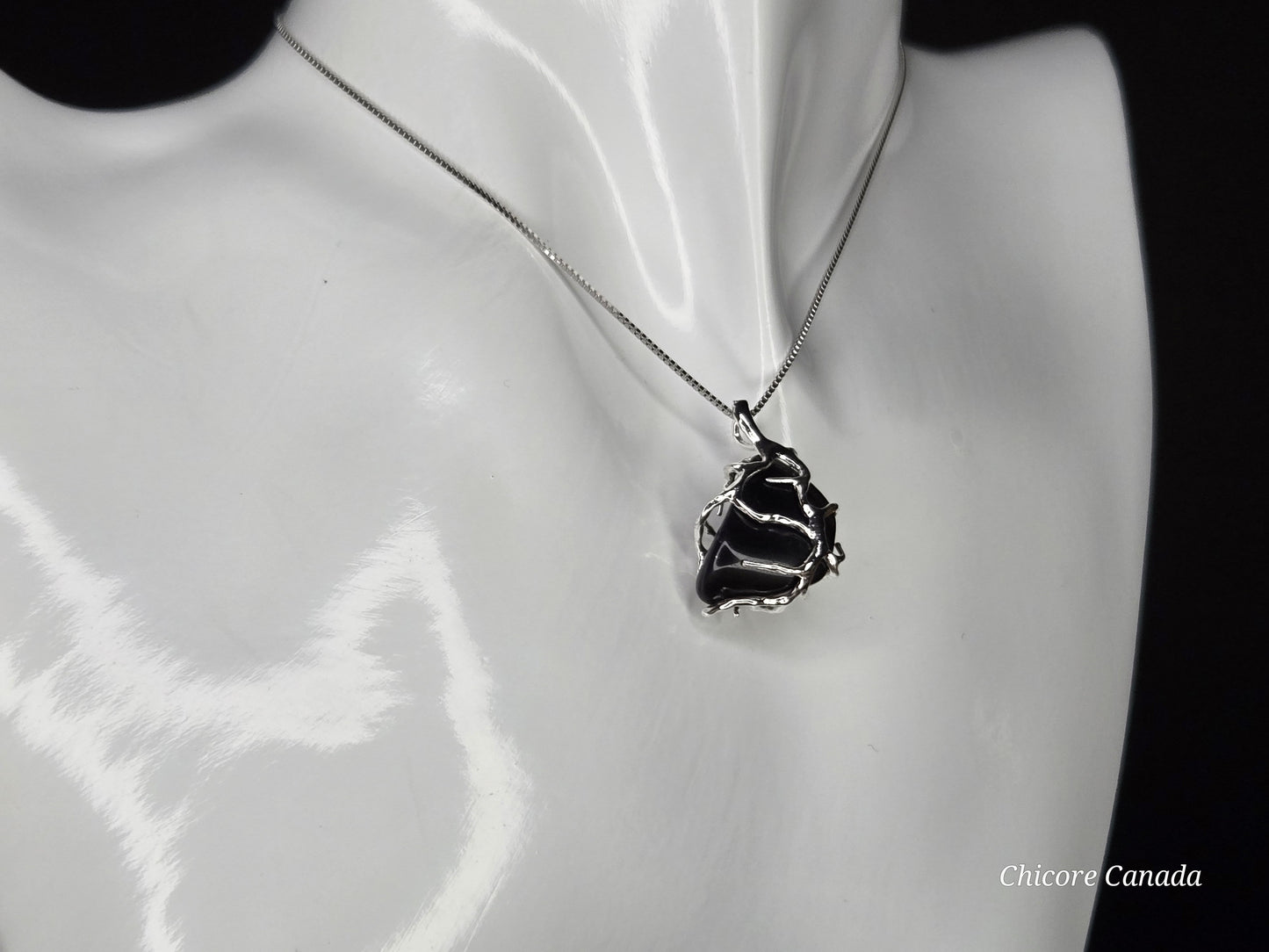 Obsidian Energy Pendant – Sterling Silver Adjustable Necklace