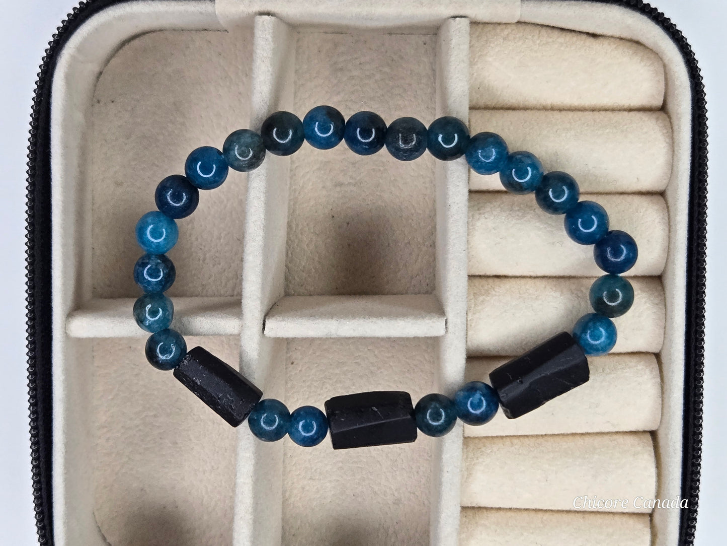 Blue Apatite with Black Tourmaline Accents – Handmade Power & Elegance