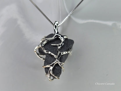 Raw Natural Hematite Stone Handmade Pendant with Adjustable 925 Sterling Silver Necklace