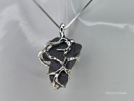 Raw Natural Hematite Stone Handmade Pendant with Adjustable 925 Sterling Silver Necklace