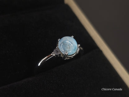 Elegant Sterling Silver Gemstone Jewelry - Handmade Natural Larimar Adjustable Ring