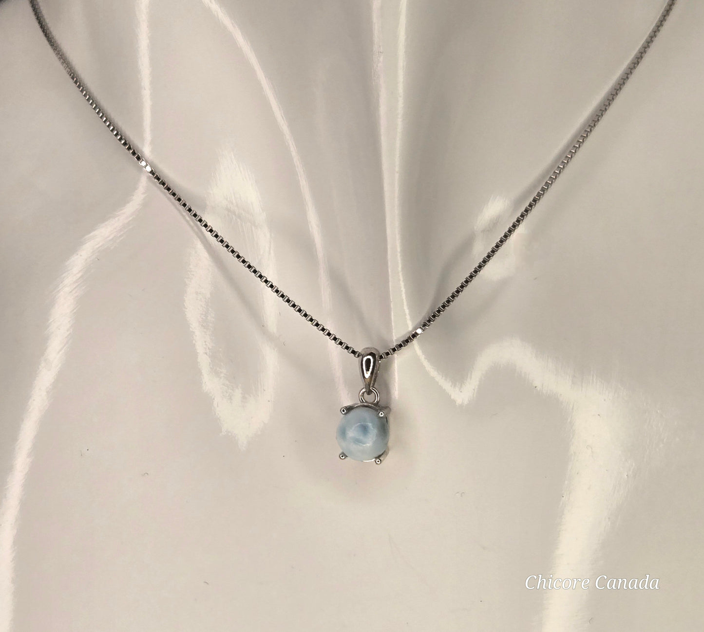 Elegant Caribbean Gemstone Jewelry - Handmade Natural Larimar Pendant with Adjustable 925 Sterling Silver Necklace
