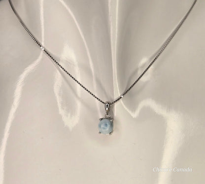 Elegant Caribbean Gemstone Jewelry - Handmade Natural Larimar Pendant with Adjustable 925 Sterling Silver Necklace