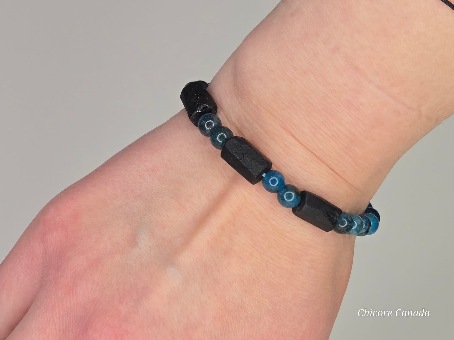 Blue Apatite with Black Tourmaline Accents – Handmade Power & Elegance
