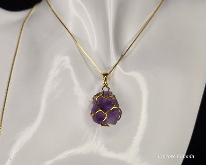 Artfully Crafted Raw Amethyst Pendant Necklace with Adjustable Grace