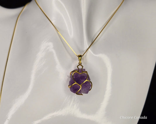 Artfully Crafted Raw Amethyst Pendant Necklace with Adjustable Grace