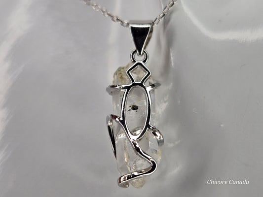 AAA Grade Raw Herkimer Diamond Pendant – Handmade Natural Crystal Necklace with Adjustable 925 Sterling Silver