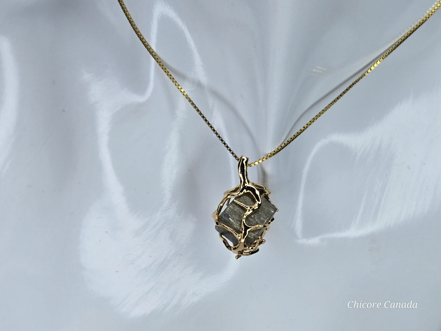 Elegant & Powerful Protection Stone - Handmade Natural Raw Pyrite Pendant with 925 Sterling Silver Adjustable Necklace