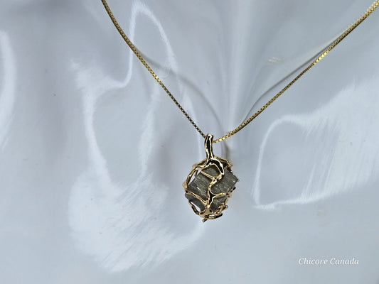 Elegant & Powerful Protection Stone - Handmade Natural Raw Pyrite Pendant with 925 Sterling Silver Adjustable Necklace