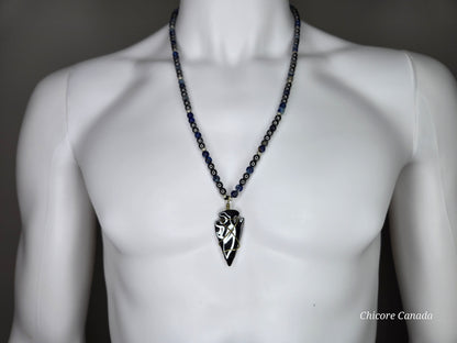 Handmade Men's Blue Sodalite & Hematite Necklace with Hematite Arrowhead Pendant – Protective Stone Jewelry for Him