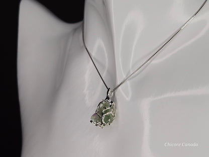 Fluorite for Focus – Raw Crystal Pendant with 925 Sterling Silver Chain