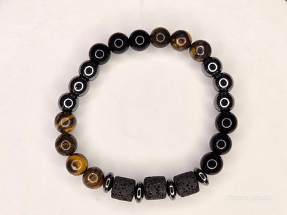 Handmade Natural Tiger’s Eye, Obsidian & Hematite Protection Bracelet