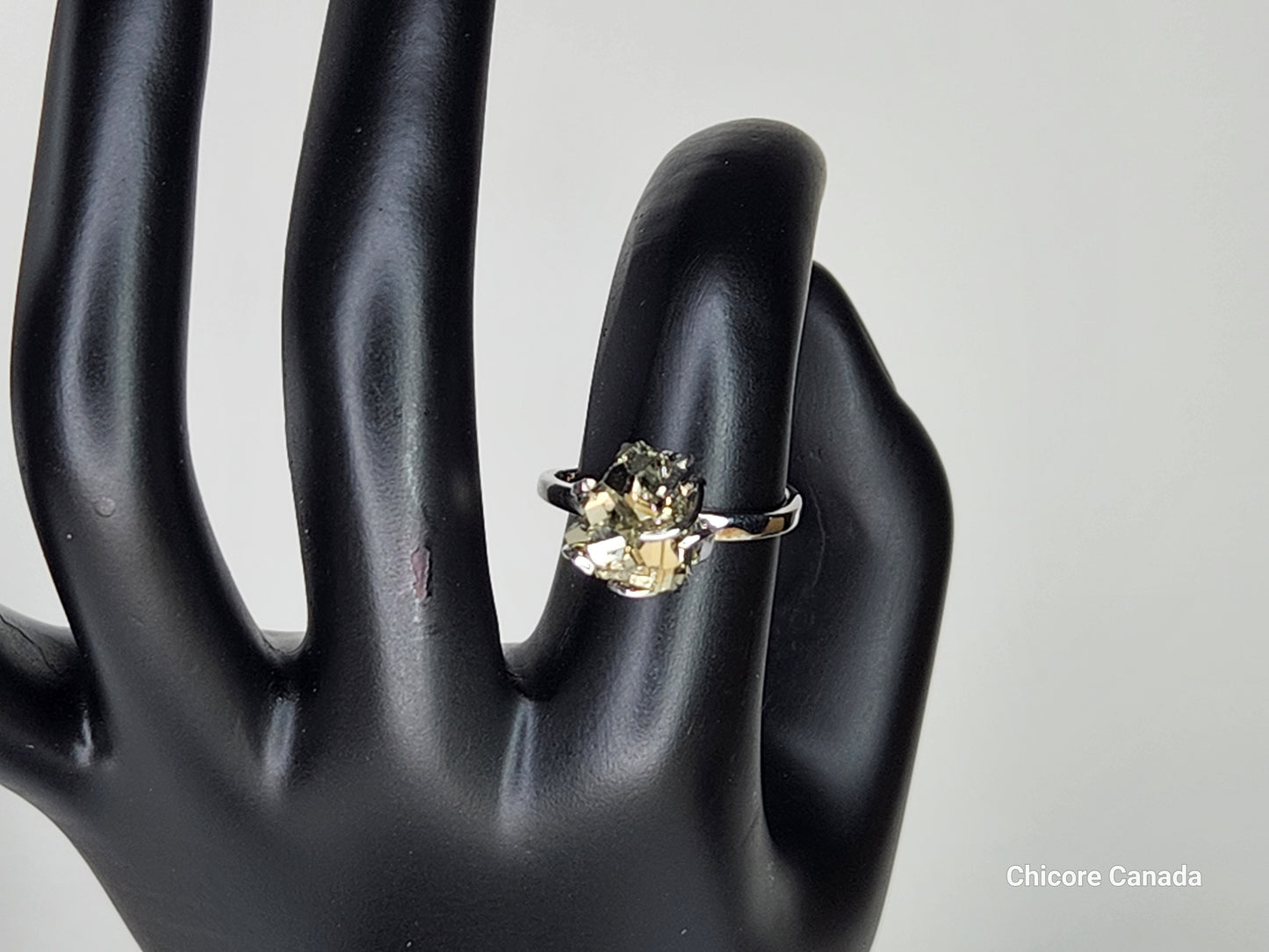 Bague ajustable en argent sterling 925 avec pyrite, délicate et élégante – Sophistication intemporelle