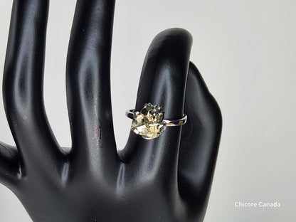 Bague ajustable en argent sterling 925 avec pyrite, délicate et élégante – Sophistication intemporelle