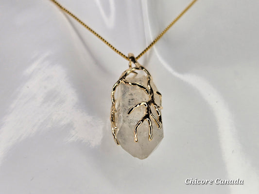 AA Raw Herkimer Diamond Pendant Necklace – Handmade Natural Crystal on Adjustable 925 Sterling Silver Chain - April Birthstone Jewelry