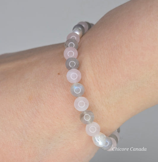 Goddess Radiance – Handmade Bracelet with Moonstone, Rose Quartz & Freshwater Pearls