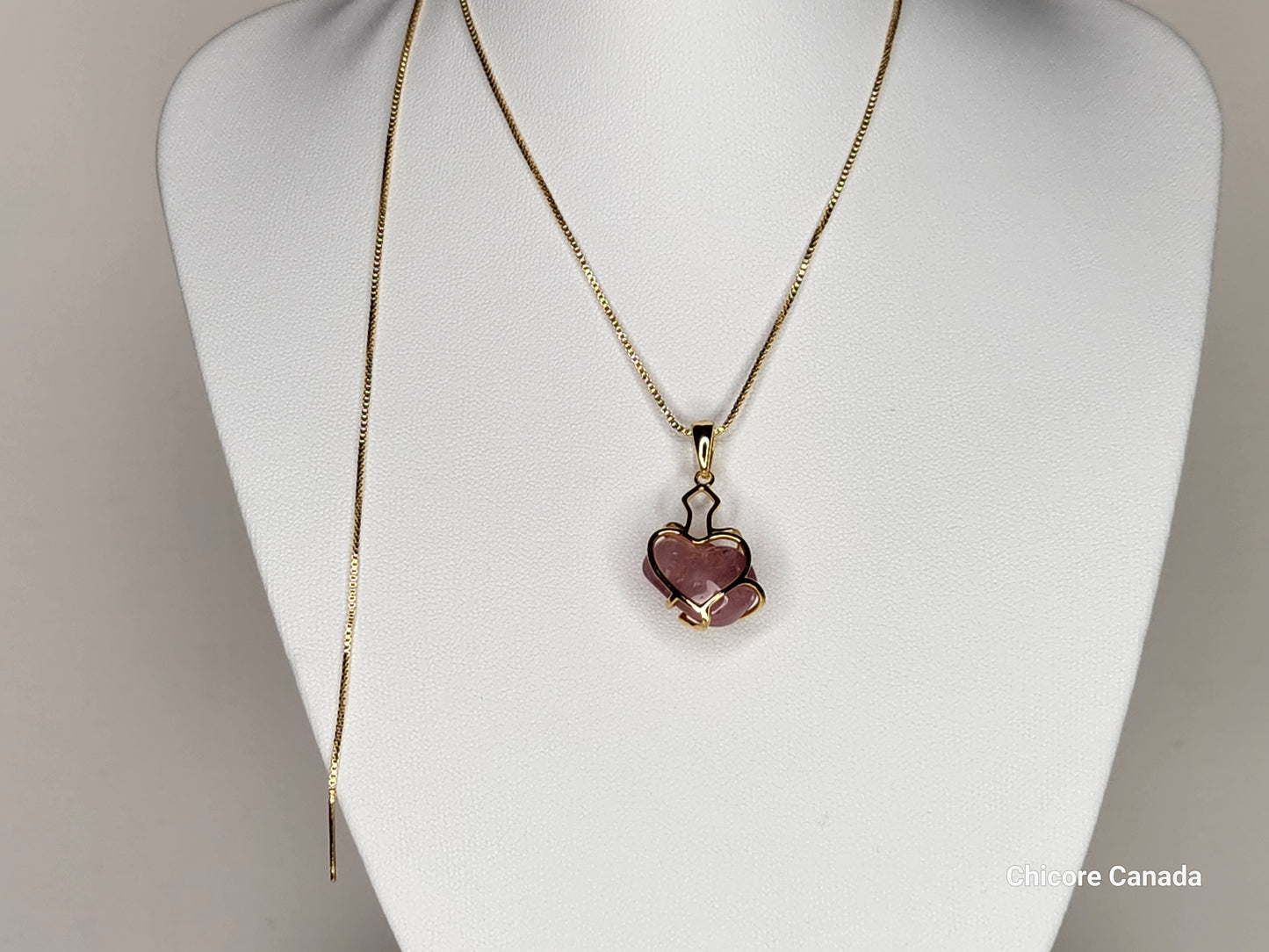 Élégant pendentif en forme de cœur en quartz rose naturel fabriqué à la main en argent sterling 925 avec collier réglable