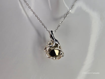 Bold & Brilliant: Raw Pyrite Crystal on 925 Silver Adjustable Necklace