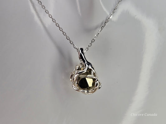 Bold & Brilliant: Raw Pyrite Crystal on 925 Silver Adjustable Necklace