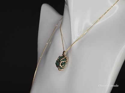 Emerald Aura – Handcrafted Raw Malachite Pendant with Adjustable 925 Sterling Silver Necklace