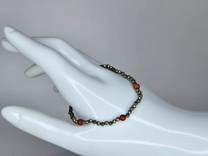 Dainty Pyrite Bracelet with Carnelian Accents – Confidence & Vitality Boost