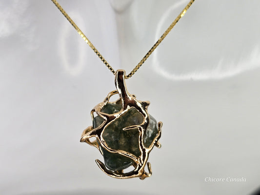 Moss Agate Pendant Necklace – Handcrafted with Adjustable 925 Sterling Silver