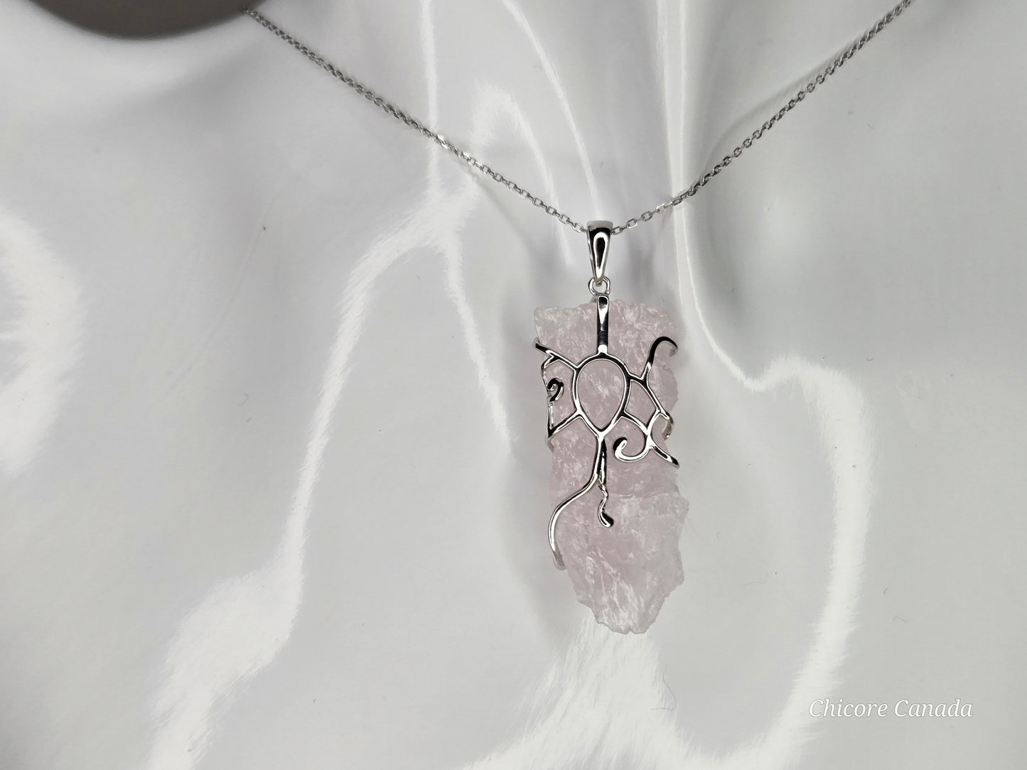Timeless 925 Sterling Silver Pendant with Rose Quartz Crystal on Adjustable Necklace