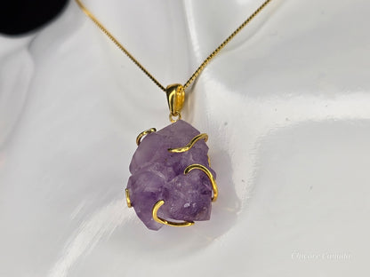 Artfully Crafted Raw Amethyst Pendant Necklace with Adjustable Grace